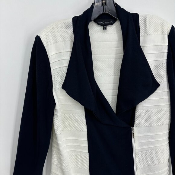 Ming Wang Moto Jacket Cardigan Sweater SP Asymmetrical Zip Up Long‎ Sleeve Navy - Picture 4 of 7